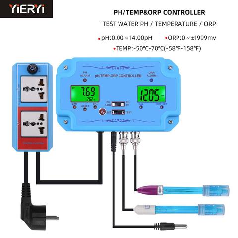 En línea pH/temperatura/ORP controlador de agua calidad Detector de Repleaceable BNC tipo de sonda Probador de Calidad del Agua para acuario spa piscina ► Foto 1/6