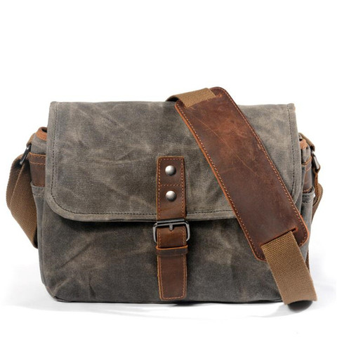 Bolso de lona de cera de aceite Vintage para hombre, bolso bandolera informal para hombre, bolso de mensajero para hombre, bolso de viaje para cámara DSLR a prueba de golpes ► Foto 1/6