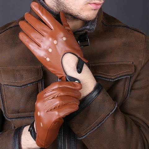 Guantes de cuero genuino para hombre, guantes de medio dedo, sin dedos, para gimnasio y Fitness, sin forro, 100% ► Foto 1/1