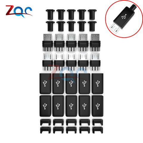 10 juegos DIY Micro USB macho Plug Connectors Kit de conectores con cubiertas negras ► Foto 1/6
