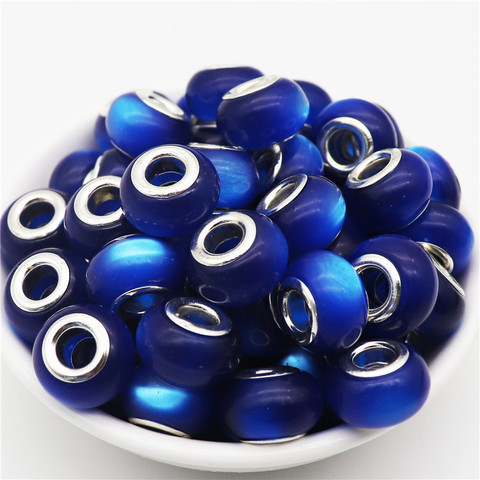 Cuentas de ojo de gato para mujer, abalorios espaciadores de Murano sueltos redondos de agujero grande de 5mm, compatibles con pulsera Pandora, collares de cadena, joyería DIY para mujer, 10 Uds. ► Foto 1/6