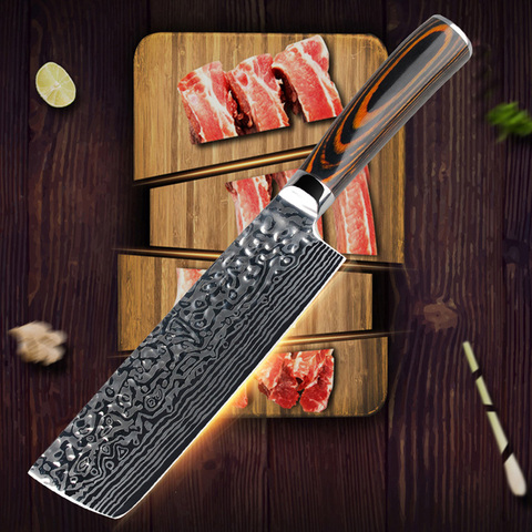 Cuchillo de Chef chino 5CR15 de Damasco japonés, diseño realizado con láser, hecho a mano, cuchillo de cocina, cuchillo de carnicero Nakiri gyuto antiadherente ► Foto 1/6