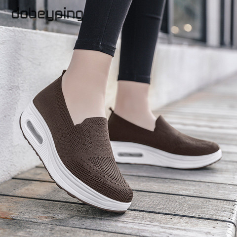 Primavera otoño zapatos de malla Swing para mujer mocasines de mujer plataformas planas Zapatos de mujer con forma de cuña zapatillas de aumento de altura ► Foto 1/6