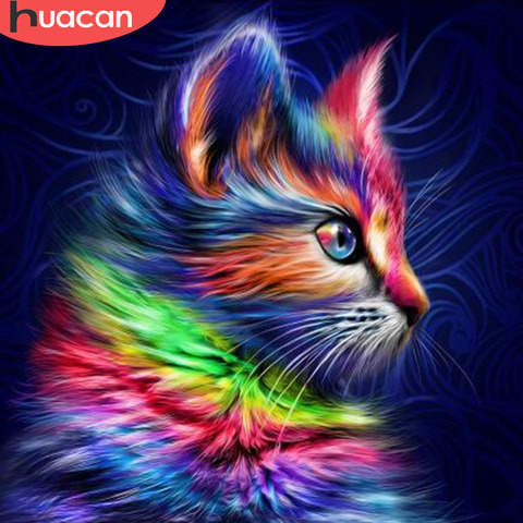 HUACAN-cuadro con diamantes de imitación de gato, Arte, mosaico, bordado, imagen ► Foto 1/6