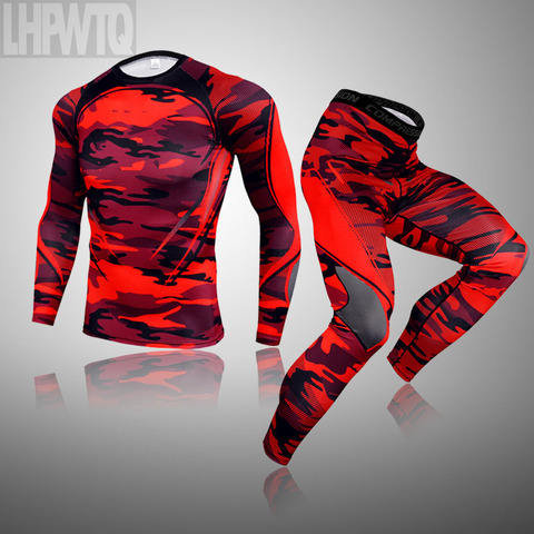 Traje de compresión para hombre, ropa interior térmica de invierno, chándal cálido, protector de sarpullido, pista de ropa de MMA, 3XL ► Foto 1/6