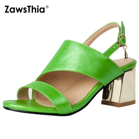 ZawsThia-Sandalias de gladiador de color verde dorado para mujer, zapatos de tacón alto de bloque a la moda, para fiesta, sandalias con el talón descubierto, talla grande 43 44 ► Foto 1/6