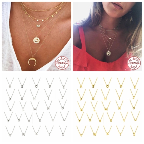 Collar con colgante de letra inicial de Plata de Ley 925 para Mujer, A-Z Para Hija, Collares con alfabeto para Mujer, joyería fina, regalos de navidad ► Foto 1/6