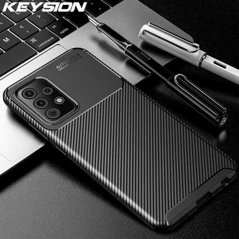 KEYSION-funda de teléfono a prueba de golpes para Samsung, funda trasera de silicona suave con textura de fibra de carbono para Samsung A52 A72 5G A32 ► Foto 1/6