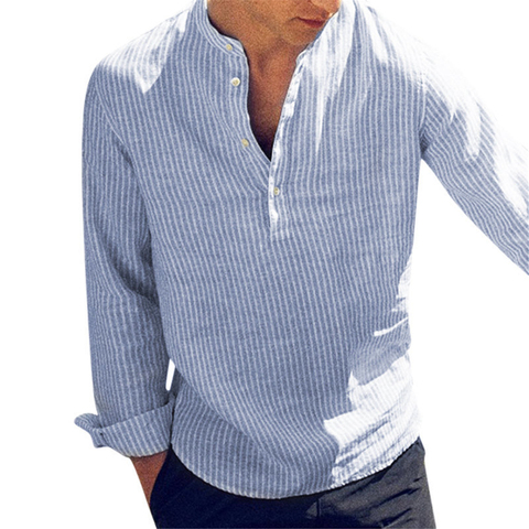 Helisopus 2022 nuevas camisas de algodón de manga larga para hombre Primavera Verano a rayas Slim Fit Stand Collar camisa Hombre Ropa de talla grande 5XL ► Foto 1/6