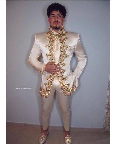 Traje de dos piezas (chaqueta + Pantalones + cinturón) para hombre, traje de boda de cuello levantado italiano, traje de bordado personalizado, 2022 ► Foto 1/6