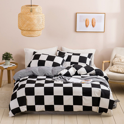 Aggcual-Juego de cama de ajedrez en blanco y negro, colcha de patrón de rejilla, cubierta de edredón, cama doble, textil para el hogar estampado be1 ► Foto 1/6