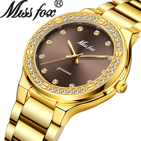 MISSFOX-Reloj de pulsera elegante para mujer, de marca lujosa, reloj de pulsera analógico japonés Movt 30M, resistente al agua, dorado, caro, reloj de cuarzo de Ginebra ► Foto 1/6