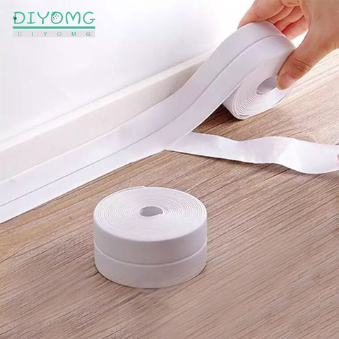 Papel tapiz 3D blanco de PVC autoadhesivo, pegatinas de pared impermeables, cinta de sellado a rayas para baño, ducha, fregadero, baño ► Foto 1/6