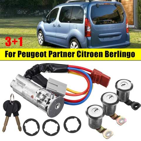 1 Juego de cerraduras delanteras y traseras de 3 puertas + 1 cilindro de ignición 96244156 252522 9170.G3 para Peugeot Partner para Citroen Berlingo 1996-2008 ► Foto 1/2