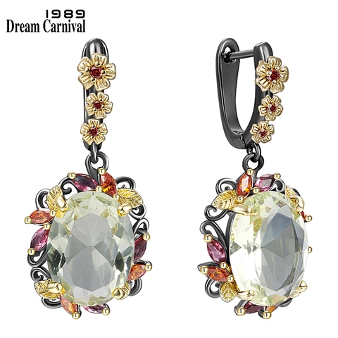 DreamCarnival1989-pendientes llamativos fabulosos para mujer, aretes de circonita Olivine para fiesta, joyería de flores WE4036GR ► Foto 1/6