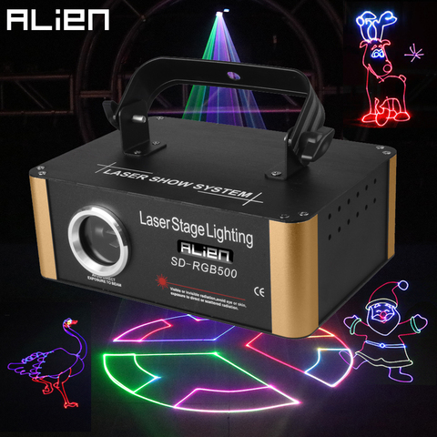 ALIEN 500mW RGB DMX SD Tarjeta de animación láser proyector PRO DJ Disco etapa iluminación efecto fiesta boda vacaciones Club Bar escáner ► Foto 1/6