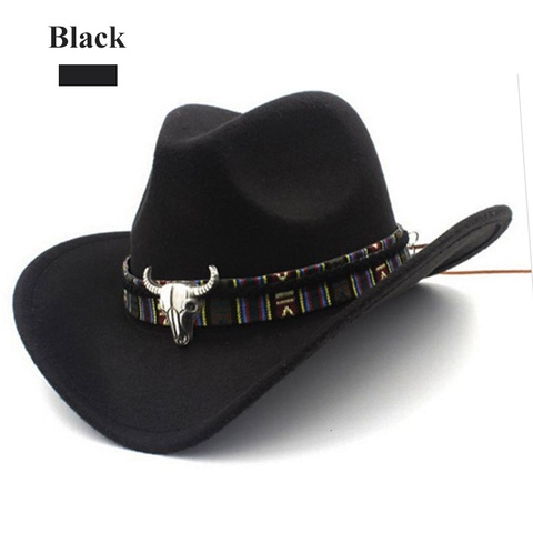 Sombrero vaquero de estilo étnico para hombre y mujer, sombrero de estilo vaquero, elegante, Color sólido, con decoración en forma de toro, estilo occidental ► Foto 1/6