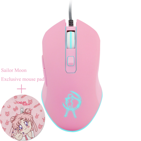 Ratón óptico Rosa Sailor Moon para videojuegos, ordenador con cable, Mute Pretty retroiluminado, ratones coloridos, 3200DPI, regalo para niña y mujer, juego de PC ► Foto 1/6