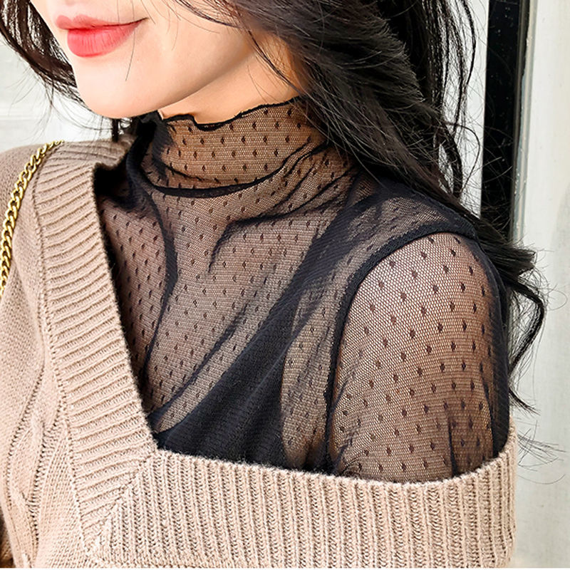 Bella Philosophy-Blusa de malla con cuello alto para verano, fina camisa de manga larga con encaje transparente ► Foto 1/6