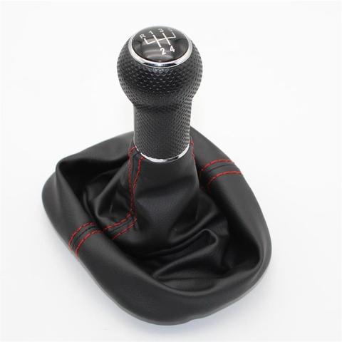 Perilla de palanca de cambios para coche, de 12mm pomo de caja de cambios, bota de cuero, línea roja, para VW Golf 4 mk4 1998 1999 2000 2001 2002 2003 2004 2005 2006 5 velocidades ► Foto 1/6