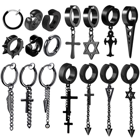 Pendientes de acero inoxidable para hombres y mujeres, 1 pieza, sin dolor, negros, Punk, Piercing, regalos de joyería ► Foto 1/6