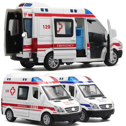 1:32 Hospital rescate ambulancia policía Metal coches modelo Pull Back sonido y aleación ligera Diecast coche juguetes para niños ► Foto 1/6