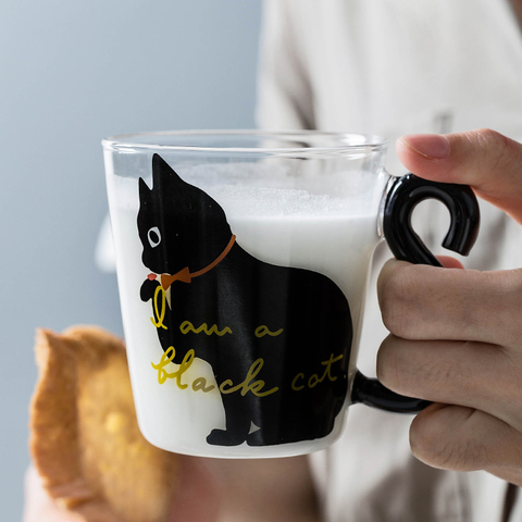 Taza de agua de cristal para café, té de la leche, Gato creativo de dibujos animados, cerveza vino tinto, copas de champán, botella reutilizable para niños ► Foto 1/6