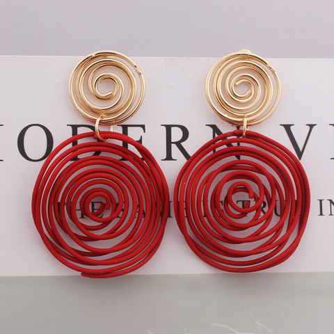 Pendientes grandes y redondos con espiral de alambre, joyería para fiesta y boda, exagerada, laberinto de Metal geométrico, rojo, verde y amarillo ► Foto 1/6