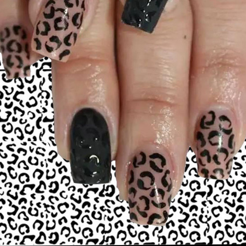 Película de uñas con estampado de leopardo, pegatina deslizante de transferencia, pegamento de estrella animal, apliques de decoración 3D para manicura, negro/blanco ► Foto 1/6