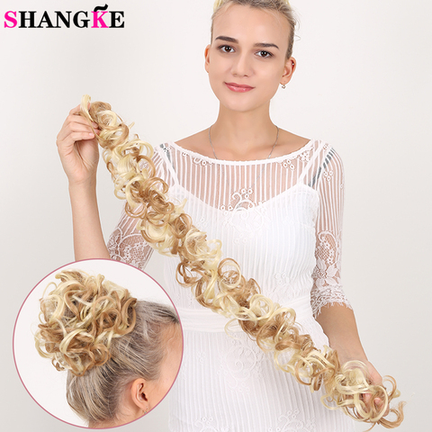 SHANGKE Natural de las mujeres Pelo elástico moño extensiones de cabello para ampliado bandas de pelo rizado largo rubia moño Cheveux ► Foto 1/6