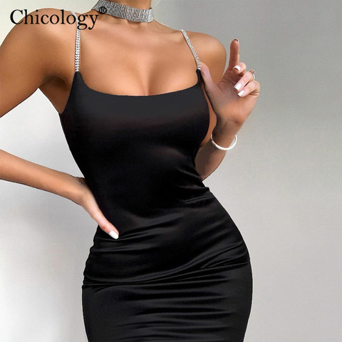 Chicology-Vestido corto femenino de verano sin mangas con tirantes finos, minivestido sexy para mujer, con diamantes, y club para fiesta, 2022 ► Foto 1/6