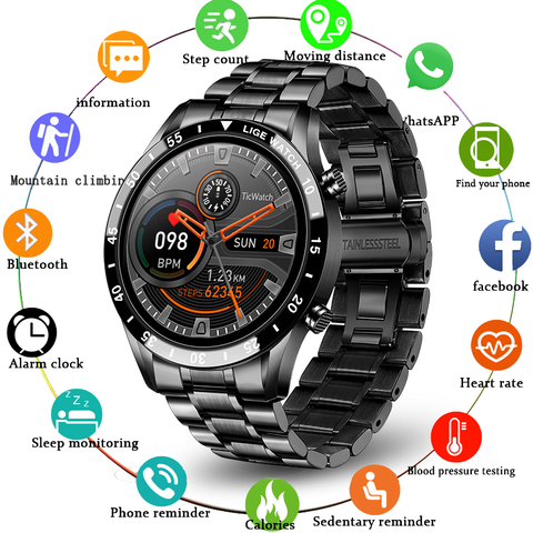 En este momento de lujo nuevo banda de acero Bluetooth llamada inteligente reloj de los hombres para Android iOS teléfono impermeable seguidor de actividad/deporte Smartwatch ► Foto 1/6