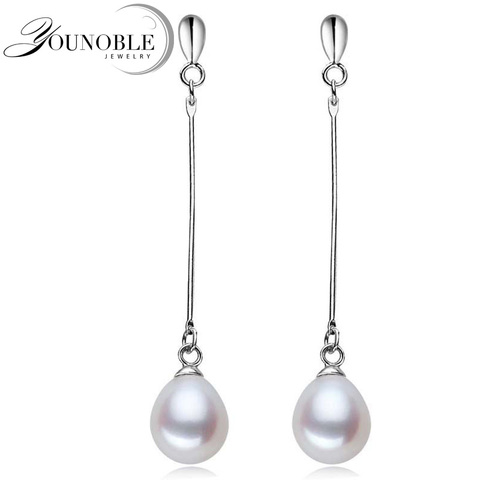 Pendientes de plata de ley 925 auténtica para mujer, aretes largos de perlas de agua dulce, pendiente de perlas naturales, el mejor regalo, blanco ► Foto 1/6