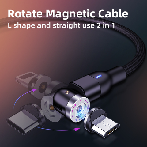 Cable USB magnético de 360 ° + 180 ° para móvil, cargador tipo C, carga rápida para teléfonos iPhone 11 y Samsung ► Foto 1/6