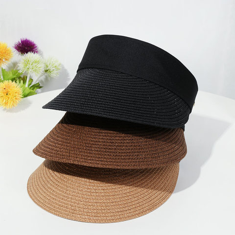 Sombrero de playa plegable para mujer, gorro de paja con visera ancha portátil enrollable, elegante, informal, con protección UV, para primavera y verano ► Foto 1/6