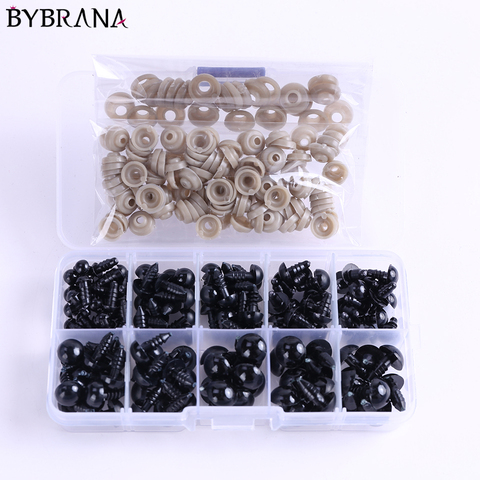 Bybrana 142 Uds 6-14mm ojos de seguridad artesanales de plástico negro para osito de peluche muñeco de peluche Animal Amigurumi accesorios DIY ► Foto 1/6