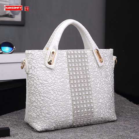 Bolso de gran capacidad de lujo para mujer, maletín de negocios, de encaje, bandolera de hombro, con diamantes, suave ► Foto 1/6