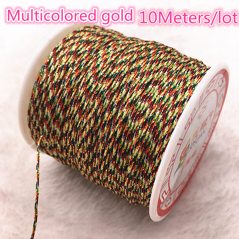 10 metros/lote 0,8/1,0mm Multicolor y cable de Nylon dorado hilo chino nudo macramé cuerda pulsera trenzada DIY borlas hilo ► Foto 1/2