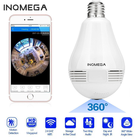 INQMEGA 960P panorámica 360 grados bombilla de luz IP cámara inalámbrica Wifi lente de ojo de pez HD cámara interior cámara de seguridad del hogar ► Foto 1/6