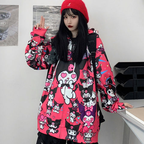 Sudadera con capucha Anime Kawaii para mujer, ropa para Parte Superior Femenina, de manga larga, Estilo Vintage, a la moda, color negro y rosa, - Historial de precios y revisión