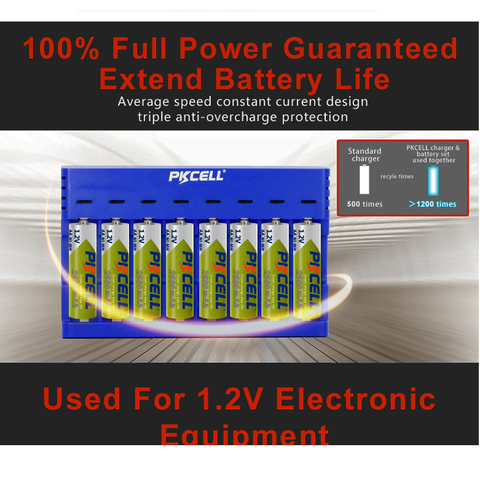 PKCELL-cargador de batería para NIMH, 1,2 V, NICD, AA o AAA, 8 ranuras de carga, 1 a 8 Uds., interfaz USB ► Foto 1/6