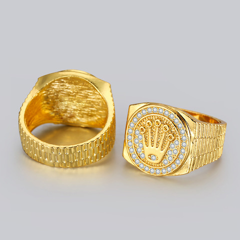 Anillo de corona chapado en oro con diamantes de imitación para hombre y mujer, joyería Unisex de estilo Hip Hop, regalo para amantes ► Foto 1/6