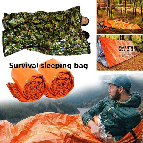 Saco de dormir de supervivencia de emergencia, manta de camuflaje para exteriores, térmico, mantiene el calor, impermeable, herramienta de senderismo, 1 ud. ► Foto 1/6