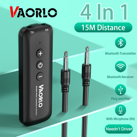 VAORLO-adaptador Bluetooth 5,0 con micrófono, transmisor y receptor 2 en 1 para auriculares, altavoz, adaptador de Audio estéreo inalámbrico ► Foto 1/6