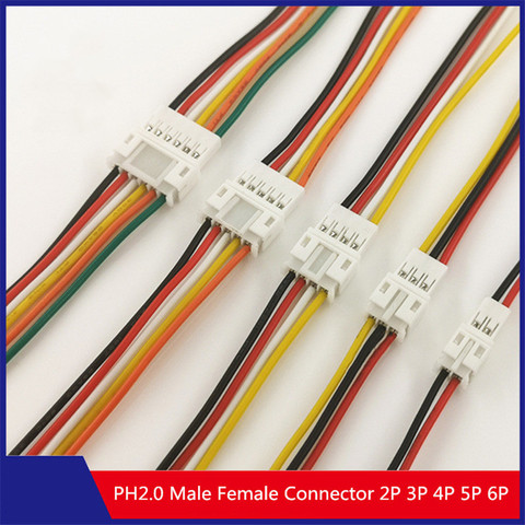 2 Micro PH2 JST PH2.0 2P 3P 4P 5P 6Pin hombre conector de enchufe hembra con 26AWG Cables de alambre 200mm modelo de avión batería Cabe ► Foto 1/1