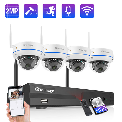 Techage 4CH 1080P inalámbrico NVR Kit de seguridad IP sistema de cámara 2MP Wifi Audio sonido CCTV cámara domo interior CCTV Vigilancia Conjunto ► Foto 1/6