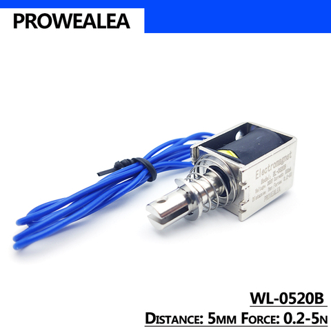 Electroimán solenoide tipo WL-0520B de tracción, 5V, 6V, 12V, 24V, fuerza de empuje 0,2-5N, marco abierto, imanes eléctricos lineales ► Foto 1/6