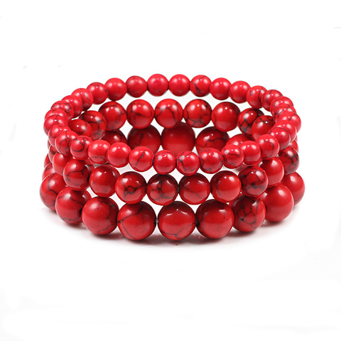 Pulseras de cuentas turquesas rojas para hombre y mujer, brazalete de piedra Natural elástica clásica, joyería de Yoga, 6mm, 8mm, 10mm, novedad ► Foto 1/6