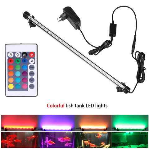 Luz RGB para acuario, lámpara de buceo con control remoto de 18-59cm, lámpara colorida de 90-260v, para plantas, pecera, uso con anfibios esenciales ► Foto 1/6