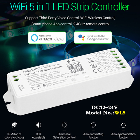 Controlador de tira led wifi 5 en 1, atenuador WL5 DC12 ~ 24V, control remoto por voz, asistente de Google y Alexa ► Foto 1/6